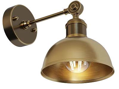 Brass Wall Light With Adjustable Arm Round Base And Bowl Shaped Illuminated Shade 3d model