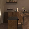 Modern Wooden Tea Cabinet Interior With Window Potted Plants And Tea Sets