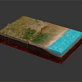 Garden Landscape with Green Vegetation Sandy Beach Water Area and Layered Natural Scenery