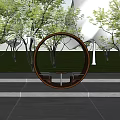 Circular Landscape Seat Creative Design With Green Trees Lawn And Outdoor Park Setting