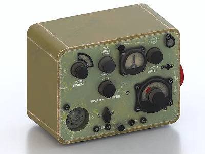 Industrial Equipment Green Vintage Control Panel with Knobs Gauges and Worn Surface 3d model