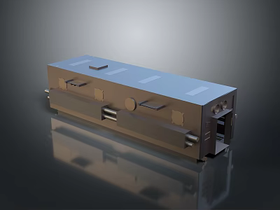 Industrial Metal Device Rectangular Blue Panel With Interfaces And Components 3d model