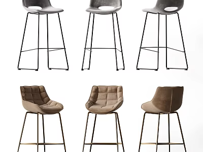 Modern Stylish Bar Stools With Gray Beige Upholstered Seats And Metal Legs 3d model
