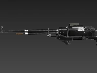 Black Heavy Duty Machine Gun With Long Barrel And Ammunition Components 3d model