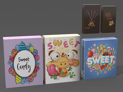 Colorful Decorative Ornament Set With Cartoon Designs Sweet Text And Candy Themed Boxes 3d model