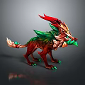 Vibrant Red And Green Fantasy Beast With Intricate Horns Mane And Gemstone Accents