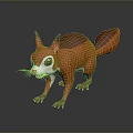 Red Squirrel 3D Modeled Game Movie Character With Standing Pose Orange White Fur Pink Ears