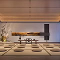 Zen Club Interior With Circular Cushions Tatami Flooring Wall Art Greenery Candles And Natural View