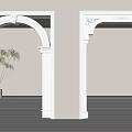 White Decorative Door Arches With Ornate Details Green Plant And Wooden Floor