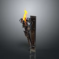 Wall Mounted Flaming Torch With Decorative Metal Design And Fire Flames