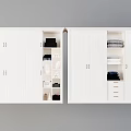 Modern White Wardrobe Interior Design With Metal Handles Shelves Drawers And Folded Clothes