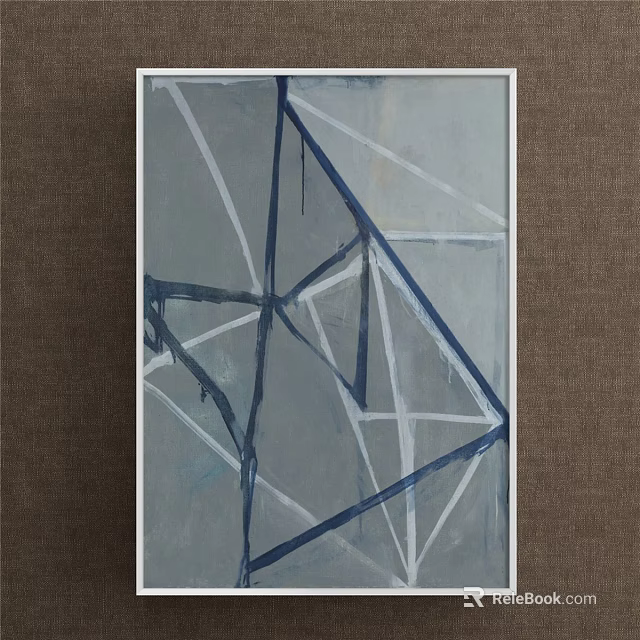 Minimalist Abstract Painting Featuring Gray Background Blue White Geometric Intersecting Lines 3d model