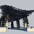 Lush Climbing Plants Covered Pergola with Wooden Frame and Stone Column Bases
