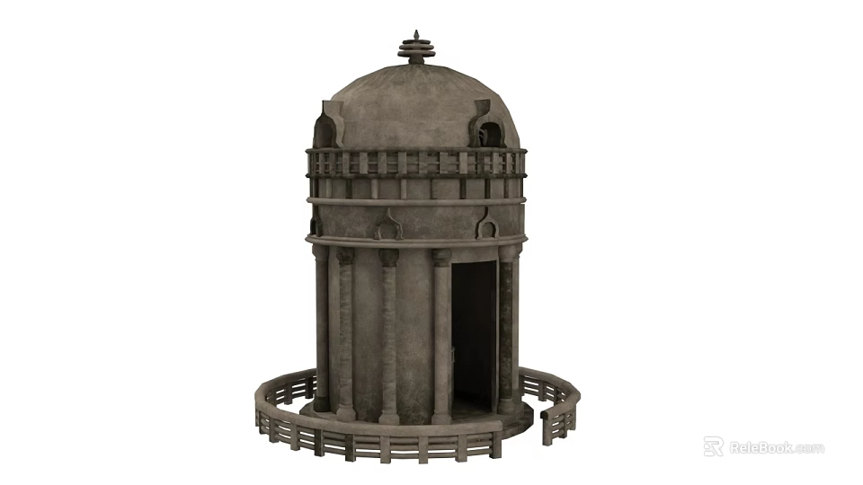 Ancient Stone Dome Structure Featuring Columns And Circular Railing 3d model