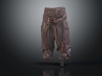 Vintage Leather Pants With Decorative Buckles Straps And Tassel Details 3d model