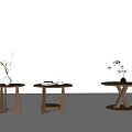 Modern Wooden Coffee Tables With Vases Branches And Different Leg Structures 3d model