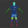 A Man Wearing France National Team Number 10 Blue Jersey White Shorts Red Socks