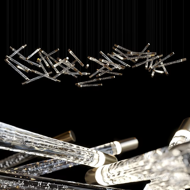 Modern Contemporary Hanging Chandelier With Sleek Metal Rods And Glass Elements For Stylish Interior Decoration 3d model 