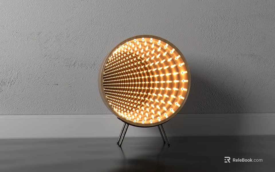 Modern Circular Table Lamp With Warm Yellow LED Lights On Metal Stand 3d model 