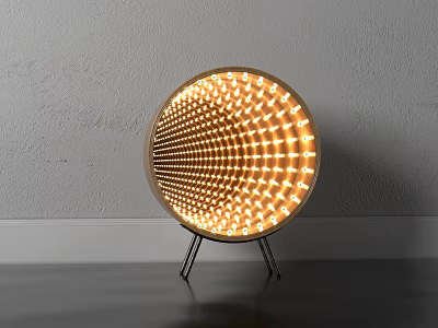 Modern Circular Table Lamp With Warm Yellow LED Lights On Metal Stand 3d model