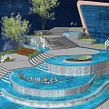 Modern Garden Landscape Design With Terraced Water Pools Fountains Trees And Steps