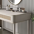 Elegant Modern Dressing Table With Round Mirror Vanity Items And Striped Wall 3d model