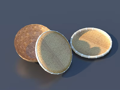 Round Woven Bamboo Household Trays With Natural Brown And White Edges 3d model