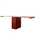 Modern Red Table with Rectangular Top and Three Cylindrical Support Legs Design 3d model