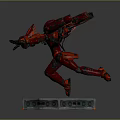 Red Mecha Game Movie Character In Battle Stance On Hexagonal Base With Glowing Mechanical Details