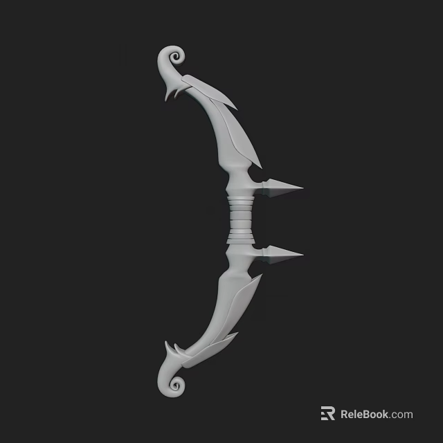 White Curved Bow With Ornamental Patterns And Reflection On Black Background 3d model 