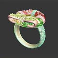 Elegant Gold Ring With Intricate Filigree Design And Red Gemstone Accents