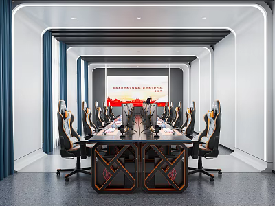 Esports Style Meeting Room With Long Table And Gaming Chairs 3d model