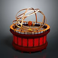 Traditional Chinese Decorative Structure With Round Red Carved Base And Golden Rings