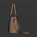 Tan Leather Handbag With Top Handles Shoulder Strap And Front Zip Pocket