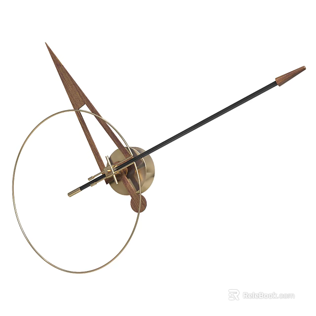 Modern Artistic Clock With Circular Metal Frame And Abstract Brass Hands 3d model 