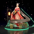 Traditional Hanfu Themed Photo Spot With Lantern Carved Window And Neon Lights