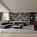 Modern Living Room Interior With Gray L shaped Sofa Round Coffee Tables And Red Accent Chair
