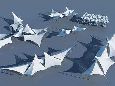 White Tensile Membrane Structures With Geometric Shapes And Outdoor Shadow Effects 3d model