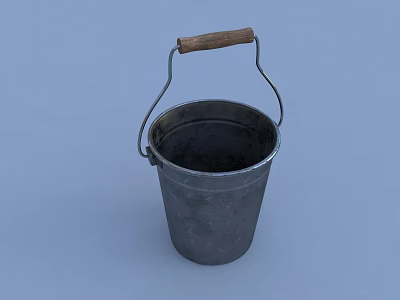 Industrial Equipment Metal Bucket With Wooden Handle For Industrial Use Durable Design 3d model