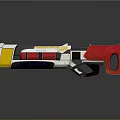 Futuristic Sci Fi Weapon With White Yellow Red Blue Components And Grip Design