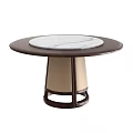 Modern Round Dining Table With White Marble Top And Brown Base Design 3d model