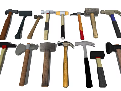 Various Types of Hammers with Different Handle Materials as Hardware Tools 3d model