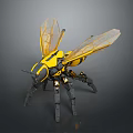 Futuristic Mechanical Bee Robot Insect With Yellow Black Body And Transparent Wings