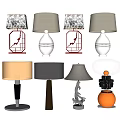 Assorted Design Table Lamps With Different Bases And Stylish Fabric Shades 3d model