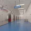 Sterile Cleanroom Corridor With Blue Floor White Walls And Industrial Equipment