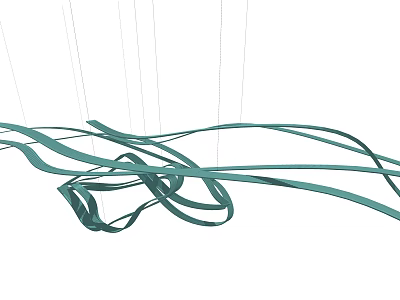Green Ribbon Like Chandelier With Flowing Curved Lines Hanging Design 3d model