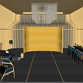 Modern Golden Hotel Lobby With Chandelier Sofa And Reception Desk Interior Design