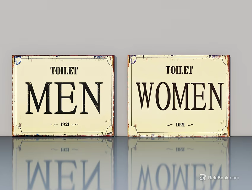 Vintage Toilet Swing Door With Men Women Signs And Rustic Design 3d model 