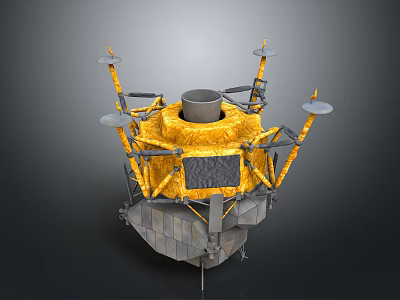 Lunar Lander Model With Yellow Structure Gray Base And Antenna Components 3d model