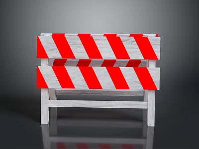 Red And White Striped Construction Barrier With Reflective Strips For Road Warning 3d model